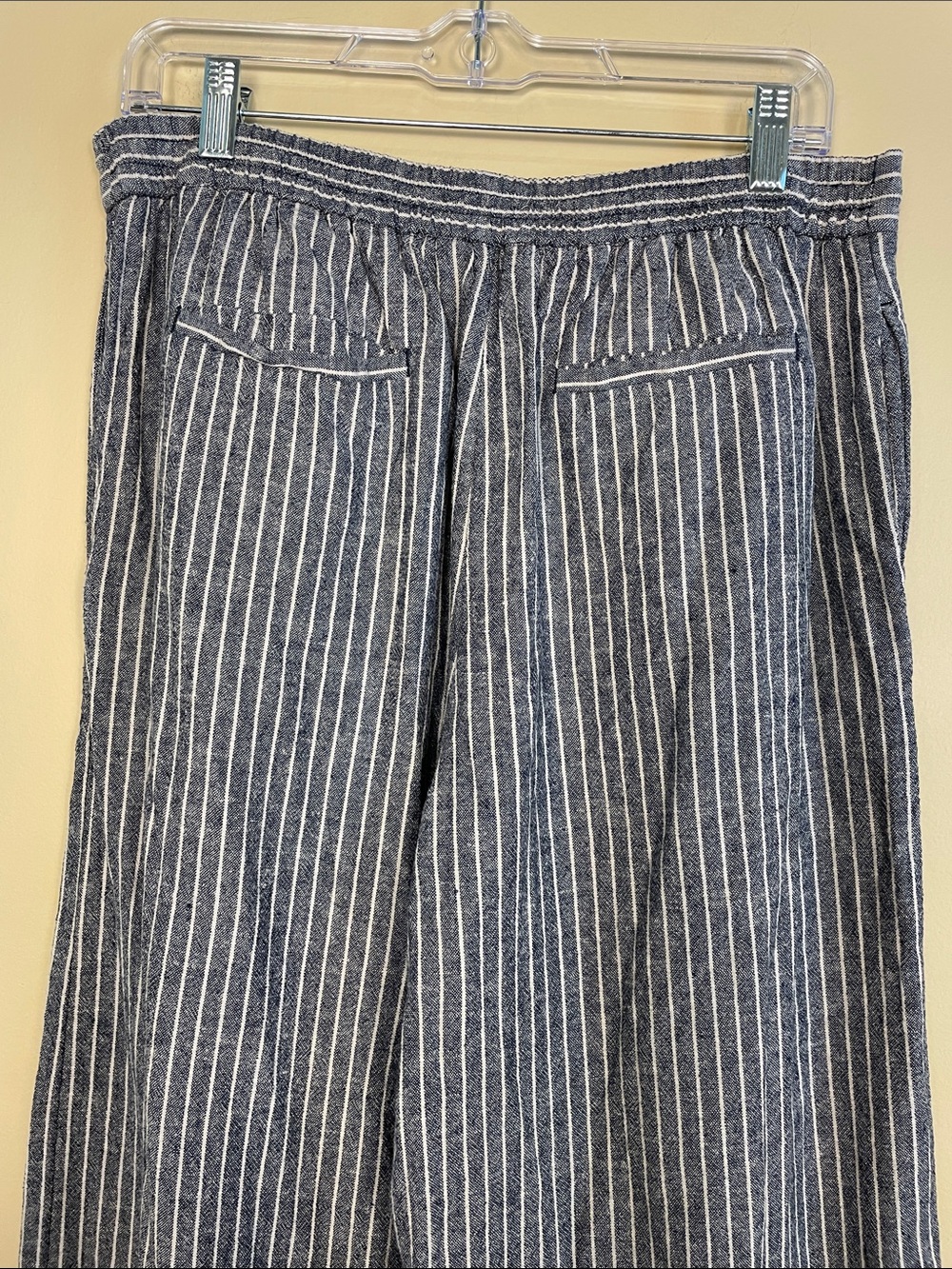 Banana Republic Women’s Linen Blend Striped Blue White Cropped Wide Leg Pants - Picture 5 of 9